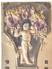 Antique Early 1900s Ephemera Postcard Bas Relief Statue Violets Birthday Wishes picture