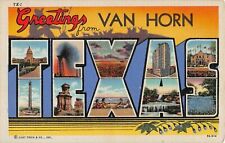 Van Horn Texas TX Greetings From Large Letter Linen 9A-H14 Postcard TX-1 picture