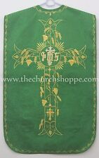 NEW GREEN Roman Chasuble Fiddleback Set Vestment 5pcs mass set IHS embroidery picture