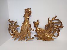 Antique Gold toned Metal Fighting Roosters MCM  Wall Decor Syracuse... picture