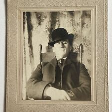 Antique Cabinet Card Photograph Post Mortem Man In Chair Bowler Hat Odd picture