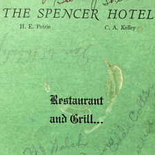 Original Vintage 1937 The Spencer Hotel Restaurant Grill Menu St Albans Vermont picture