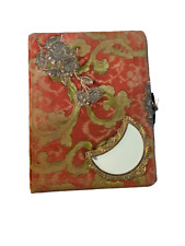 Victorian Latched Red Green Velvet Empty Photo Album Antique Ornate with Mirror picture