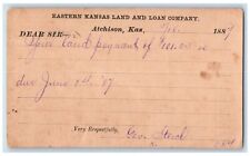 1887 Eastern Kansas Land and Loan Company Atchison Kansas KS Postal Card picture