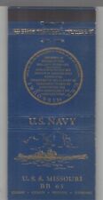 Matchbook Cover - US Navy Ship USS Missouri BB-63 picture
