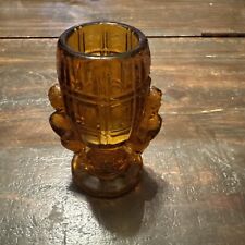 VINTAGE AMBER MCKEE PRESSED GLASS PEEK-A-BOO CHUBBY CHERUBS TOOTHPICK HOLDER  picture