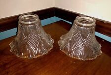 Pair Set 2 Vintage Etched Glass Lampshades Fitter Ruffle Shades Hurricane Lamp  picture