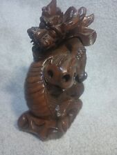 Carved Wood Dragon 14 Inches MAGNIFICENT Ball Inside Indonesia Rare picture