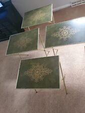 Vintage TV Trays Set of 4  Gold Green picture