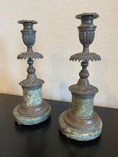 Antique Set of 2 Brass Marble Candlestick picture