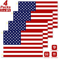 4-Pack 3' x 5' FT USA US U.S. American Flag Polyester Stars Brass Grommets picture