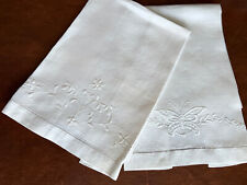 Antique Vtg Huck Linen Tea or Hand Towel Set of 2 Hand Embroidered Floral picture