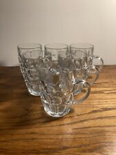 6 Vintage Dimple Thumbprint Heavy Clear Glass Half Pint Beer Mugs MC 1960s picture