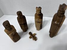 Vintage 5 Pc. Hand Carved Wooden Nativity Set, Size 4-5” picture