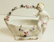 Vintage Ucagco Porcelain Baby Figurine Basket Hand-Painted In Japan 4.25