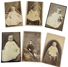 Antique Cabinet Photos 5 Babies And A Little Boy Sepia Tones Cherub Faces 3.75” picture