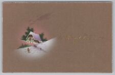 Holiday~Home On Hill & Christmas Greeting~Vintage Postcard picture