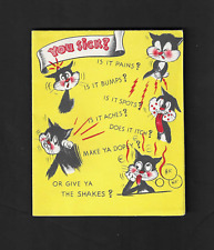 vintage 1952 Forget Me Not Greeting YOU SICK? Get Well Card Cat look Mirror picture