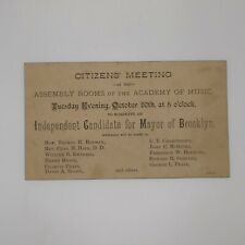 Original 1891 Brooklyn New York Citizens Meeting for Independent Mayor Handbill picture