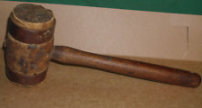 ANTIQUE WOODEN MALLET WITH  STEEL BOUND RINGS  2-3/8
