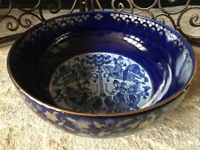 Japanese Porcelain Bowl Large Cobalt Blue And White Art Gold Gilded Marked Rare picture
