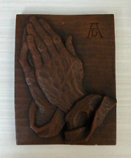 Old Vintage Wood Carved Praying Hands Wall Hanging 8 x 6 Inches picture