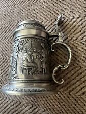 Vintage SKS Zinn 95% Pewter Lidded Mini Beer Stein - In Pub / Playing Cards picture