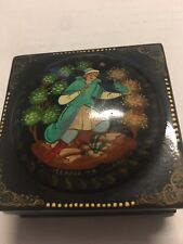 Russian Frog Princess Hand Painted Hinged Lacquer Trinket Pill Box Signed picture