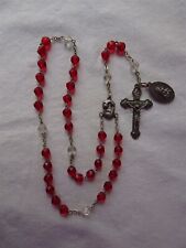 Vintage Roman Catholic Sacred Heart Chaplet, Red White Glass Faceted Beads Italy picture