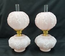 Pair of Reproduction Pink Glass Miniature Hurricane Lamps  picture