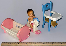 VTG Fisher Price Loving Family Dollhouse Baby & Highchair, Cradle, Rocking Horse picture