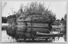 1930-50 Postcard Lone Rock Lower Dells  Wisconsin WI Rppc Real Photo Canoe picture