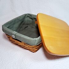 LONGABERGER 2005 Small Storage Solutions Basket w/ Wood Lid & Green Fabric Liner picture
