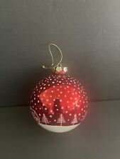 Vintage Handcrafted Painted Red White Ornament House Snow Christmas Holiday 4” picture