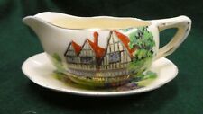 Vintage Royal Winton Bone China English Red Roof Gravy Boat & Saucer c.1950’s picture