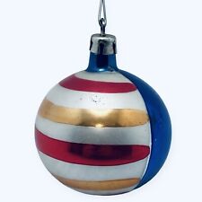 Vtg 1940s Rare Shiny Brite Glass Striped Blue Red Mercury Christmas Ornament picture