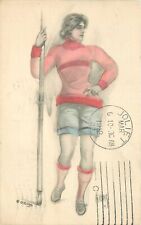 Postcard 1912 hand colored sports woman pole vaulter 23-11235 picture