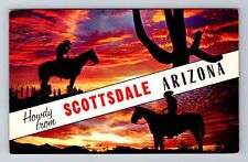 Scottsdale AZ-Arizona, Large Banner Greetings, Cowboys, Antique Vintage Postcard picture