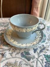 Wedgwood Queensware Embossed Cream On Lavender Blue Cup Shelled Edge Saucer Set picture