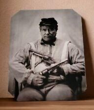 TinType Civil War Uniform Military Soldier Holding 2 Pistols Repro on Tin Photo picture