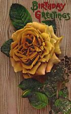 Vintage Postcard 1910's Birthday Greetings Yellow Rose Large Print Remembrance picture