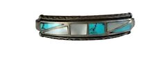 VINTAGE Native American Sterling Silver Turquoise Mother of Pearl Cuff Bracelet  picture