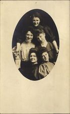 RPPC Five cousins? Good friends? Edwardian fashion pendants~ 1904-20s postcard picture