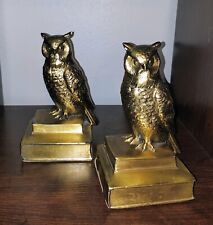 Vintage Cast Brass Owl Figurine Sculpture Bookends Mid-Century Modern 1950's picture