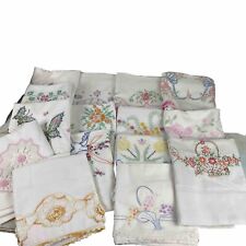 VTG LOT 15 SINGLE EMBROIDERED CROCHET EDGE PILLOWCASES PRETTY DESIGNS Butterfly picture