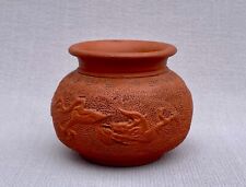 Antique Japanese Tokoname Red Ware Cache Pot or Planter - Dragons picture