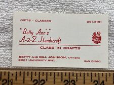 Vintage Business Card Betty Ann's Crafts San Diego California picture