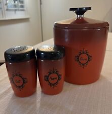 Vintage West Bend Metal Grease Canister Can With Lid, Salt & Pepper Shakers picture