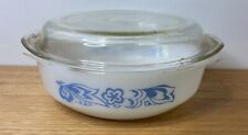 Vintage Pyrex Ovenware Casserole Cooking Baking Dish Lid White & Blue Flower 12 picture
