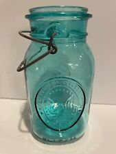 BALL Ideal Bicentennial Salute 1976 Blue Teal Glass Jar w/ Wire Made In USA picture
